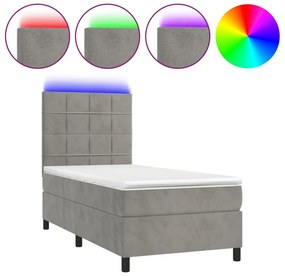 vidaXL Κρεβάτι Boxspring με Στρώμα &amp; LED Αν.Γκρι 80x200 εκ. Βελούδινο