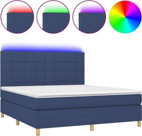 vidaXL Κρεβάτι Boxspring με Στρώμα &amp; LED Μπλε 160x200 εκ. Υφασμάτινο