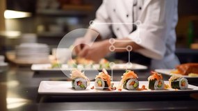 Σετ των 2 Intra Συλλεκτικό Ξύλινο Παζλ Plywood 4mm - Σεφ που προετοιμάζει τα ρολά σούσι στην κουζίνα Σε Ξύλινο Κουτί - Διαστάσεις: 10x10 cm – 25 κομμάτια