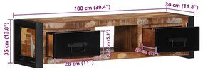 ντουλάπι τηλεόρασης 100x30x25 cm από μασίφ ξύλο αναγεννημένο - Καφέ