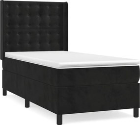 vidaXL Κρεβάτι Boxspring με Στρώμα Μαύρο 90x190 εκ. Βελούδινο