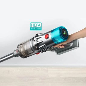 Κάθετη ηλεκτρική σκούπα Dyson V12 Origin, 130W, 150AW, 0,35 λίτρα, 3 λειτουργίες, 60 λεπτά αυτονομία, LCD, Ασημί/τυρκουάζ