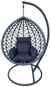 Κούνια φωλιά με βάση Lyere  μέταλλο γκρι-pe rattan σε γκρι απόχρωση 120x108x195εκ