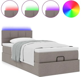 vidaXL Οθωμανικό κρεβάτι με στρώμα &amp; LEDs Taupe 90x200 cm ύφασμα