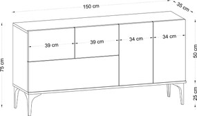 Μπουφές Λευκό / Μαύρο GLISE 150x35x75