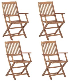 Καρέκλες Κήπου Πτυσσόμενες 4 τεμ. Ξύλο Ακακίας με Μαξιλάρια - Καφέ