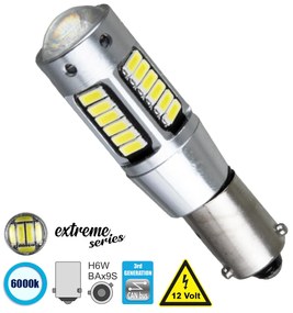 GloboStar® 81299 Λάμπα Αυτοκίνητου BAx9S - H6W 3rd Generation Can-Bus Extreme Series LED 30 SMD 4014 6W 900lm 360° DC 12V IP20 Ψυχρό Λευκό 6000K