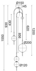 ΚΡΕΜΑΣΤΟ ΦΩΤΙΣΤΙΚΟ LED 19W 3000K 1950LM AMELIA ΜΑΥΡΟ ΜΕΤ/ΚΟ+ΛΕΥΚΟ ΓΥΑΛΙ D37XH150CM - 1.5W - 20W - TNK323LED19P