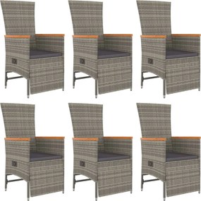 vidaXL Σετ Τραπεζαρίας Κήπου 7 τεμ. Γκρι Συνθ. Ρατάν με Μαξιλάρια