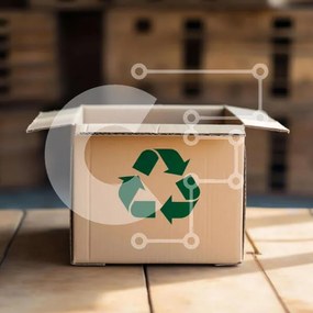 Intra Συλλεκτικό Ξύλινο Παζλ Plywood  4mm - Σύμβολο ανακύκλωσης Κουτί από χαρτόνι σε ξύλινο τραπέζι Σε Ξύλινο Κουτί - Διαστάσεις: 10x10 cm – 25 κομμάτια