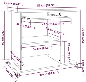 Γραφείο Υπολογιστή Καφέ Δρυς 80x50x75 εκ. Επεξεργασμένο Ξύλο - Καφέ