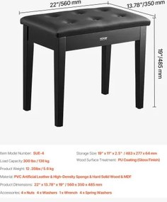 VEVOR Piano Keyboard Bench Storage Padded Seat Wooden Vanity Bookcase Stool