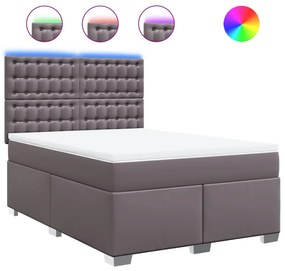 vidaXL Κρεβάτι Boxspring με Στρώμα Γκρι 140x190εκ. από Συνθετικό Δέρμα