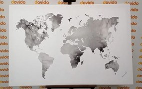 Εικόνα στον παγκόσμιο χάρτη από φελλό σε ασπρόμαυρο σχέδιο ακουαρέλας - 120x80  smiley