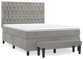 vidaXL Κρεβάτι Boxspring με Στρώμα Ανοιχτό Γκρι 140x200 εκ. Βελούδινο