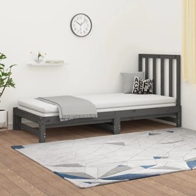 Καναπές Κρεβάτι Συρόμενος Γκρι 2x(90x200) εκ. Μασίφ Ξύλο Πεύκου