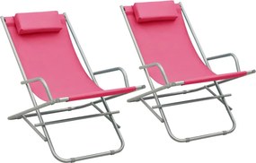vidaXL Σεζλόνγκ Πτυσσόμενες 2 τεμ. Ροζ Ατσάλινες