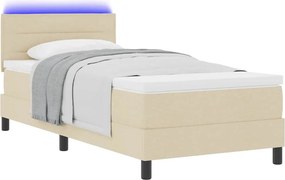 vidaXL Κρεβάτι με ελατήρια με στρώμα με led Κρεμ 90 x 200 cm ύφασμα