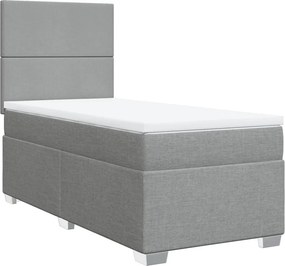 vidaXL Κρεβάτι Boxspring με Στρώμα Ανοιχτό Γκρι 90x190 εκ. Υφασμάτινο