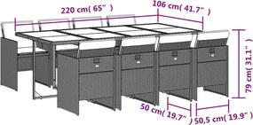 vidaXL Σετ Τραπεζαρίας Κήπου 9 τεμ. Γκρι Συνθ. Ρατάν με Μαξιλάρια