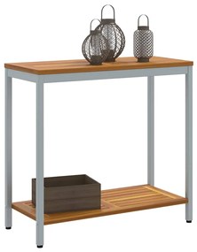 vidaXL Εξωτερικό Τραπέζι σε Φυσικό & Γκρι Χρώμα 35x80x75 εκ από Στερεό Ξύλο και Χάλυβα