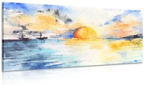 Εικόνα ακουαρέλα θάλασσα και ηλιοβασίλεμα - 100x50