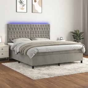 vidaXL Κρεβάτι Boxspring με Στρώμα &amp; LED Αν.Γκρι 180x200 εκ. Βελούδινο