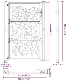 Πύλη κήπου Μαύρη 105x155 cm Ατσάλινη φλόγα σχεδιασμού - Μαύρο