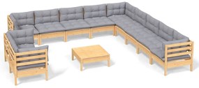 vidaXL Σαλόνι Κήπου Σετ 12 Τεμαχίων Μασίφ Ξύλο Πεύκου &amp; Γκρι Μαξιλάρια