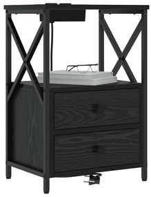 vidaXL Κομοδίνο με Σταθμό Φόρτισης 2 pcs Μαύρη δρυς Επεξεργασμένο ξύλο