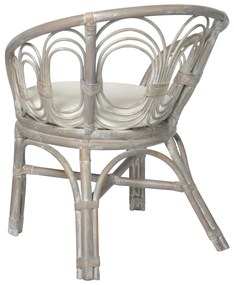 vidaXL Καρέκλα τραπεζαρίας με μαξιλάρι γκρι φυσικό ρατάν και λινό