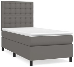 vidaXL Κρεβάτι Boxspring με Στρώμα Γκρι 90x200 εκ. από Συνθετικό Δέρμα