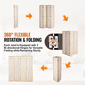 VEVOR Room Divider Japanese Wall Divider 4 Pane for Room Separation (Natural)