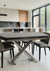 Stewehome Τραπεζαρία Μαύρη Όψη Μαρμάρου με Ασημί Χ Βάση 120x80x75 cm