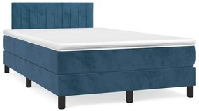 vidaXL Κρεβάτι Boxspring με Στρώμα & LED Σκ. Μπλε 120x190εκ. Βελούδινο