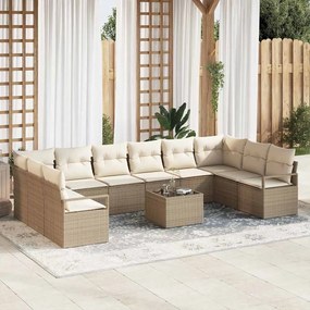 vidaXL Σετ Καναπέ Κήπου 11 pcs Μπεζ Πολυ ράταν