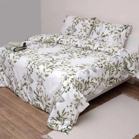 Σεντόνια Μονά (Σετ) Viopros Όλιβ Λευκό,Χακί Χωρίς Λάστιχο 160x260