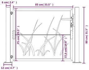 Πύλη Κήπου με Σχέδιο Γρασίδι Ανθρακί 105x80 εκ. Ατσάλινη - Ανθρακί