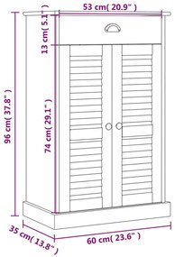 Παπουτσοθήκη Λευκή VIGO 60 x 35 x 96 εκ. από Μασίφ Ξύλο Πεύκου - Λευκό