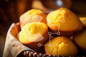 Intra Συλλεκτικό Ξύλινο Παζλ Plywood  4mm - Φρεσκοψημένα Muffins καλαμποκιού σε ένα καλάθι Σε Ξύλινο Κουτί - Διαστάσεις: 10x10 cm – 25 κομμάτια