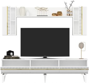 Stewehome Σετ Έπιπλο Τηλεόρασης Defne Λευκό Χρυσό 150x40x80 cm