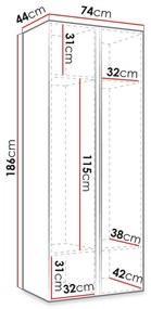 Ντουλάπα Hartford 397, Άσπρο, 186x74x44cm, 54 kg, Πόρτες ντουλάπας: Με μεντεσέδες, Αριθμός ραφιών: 2, Αριθμός ραφιών: 2 | Epipla1.gr