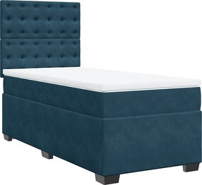 vidaXL Κρεβάτι Boxspring με Στρώμα Μπλε 90x200 εκ. Βελούδινο