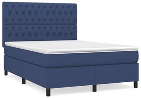 Κρεβάτι Boxspring με Στρώμα Μπλε 140x200 εκ. Υφασμάτινο - Μπλε