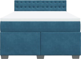 vidaXL Κρεβάτι Boxspring με Στρώμα Μπλε 160x200 εκ. Βελούδινο