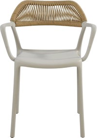 DOLLI Πολυθρόνα Στοιβαζόμενη, PP-UV Γκρι, Rope Wicker Φυσικό   1τμχ