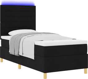 vidaXL LED Κρεβάτι με βάθρο με στρώμα Μαύρο 90 x 200 cm ύφασμα