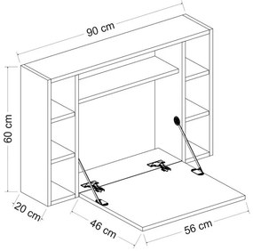 Γραφείο Τοίχου Ανοιγόμενο AMORGOS Λευκό/Καρυδί Μοριοσανίδα 90x20+46x60cm - 14410016 - 14410016