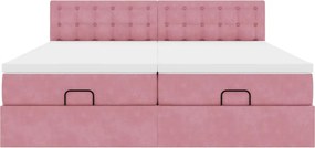 VidaXL Οθωμανικό κρεβάτι με στρώματα ροζ 200x200cm Velvet