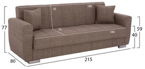 Καναπές - Κρεβάτι Polya 3θέσιος Καφέ 215x80x77 εκ. 215x80x77 εκ.